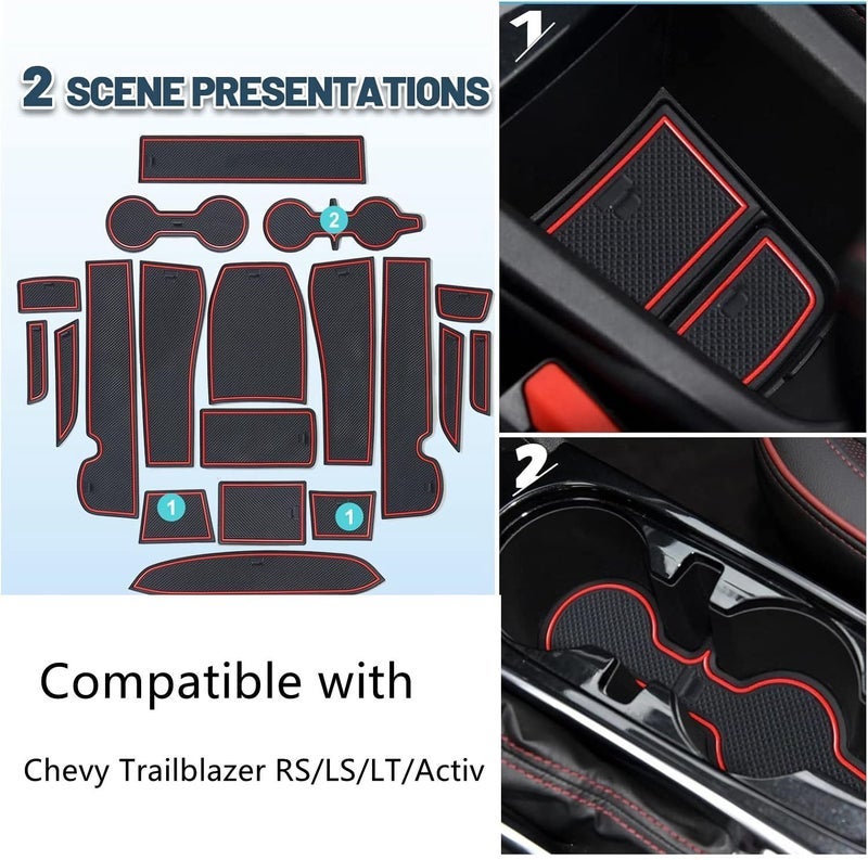 حصائر فتحات الأبواب Trailblazer لعام 2021-2026، لحصائر بطانة كونسول الوسط ملحقات شيفروليه تريل بلايزر متوافقة مع شيفروليه تريل بليزر RS/LS/LT/Activ موديل 2021 2022 2023 2024 و2026 و2026 RS/LS/LT/ACTIV (19PCS/مجموعات)